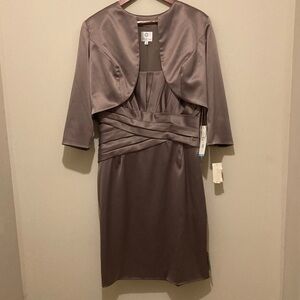 Patra Mauve Satin Long Sleeve Dress with Bolero